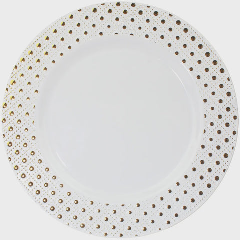 Heavy Duty Dinner Plates - Gold Embossed Dot Trim Large Plastic Plates