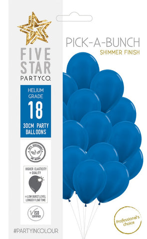 11" Latex Balloon - Shimmer Blue 30cm Round Balloon 18pk