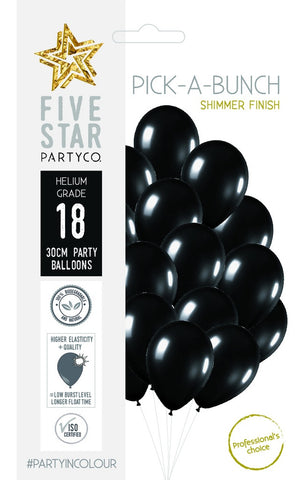 11" Latex Balloon - Shimmer Black 30cm Round Balloon 18pk