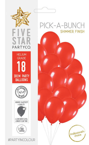 11" Latex Balloon - Shimmer Red 30cm Round Balloon 18pk