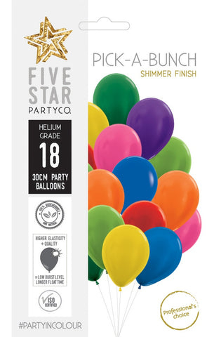 Latex Balloon 12" - Shimmer Assorted 30cm Balloon 18pk