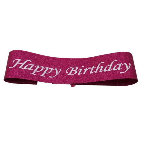 Sash - Happy Birthday (Metallic Hot Pink & White Writting)