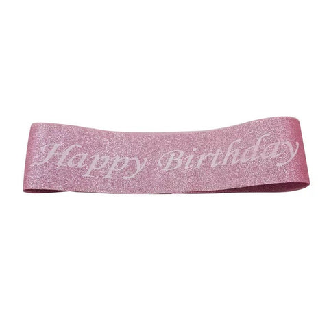 Sash - Happy Birthday (Metallic Pink & White Writing)