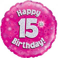 Foil Balloon 18" - Holigraphic Pink Happy 15th Birthday