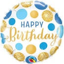 Foil Balloon 18" - Qualatex  Birthday Blue & Gold Dots