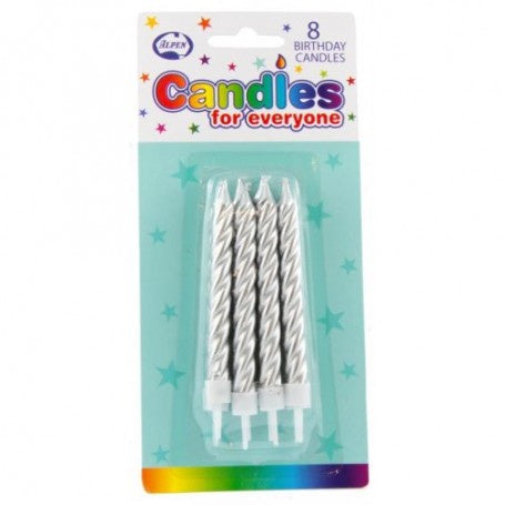 Cake Candles - Jumbo Candles Birthday Spiral Silver