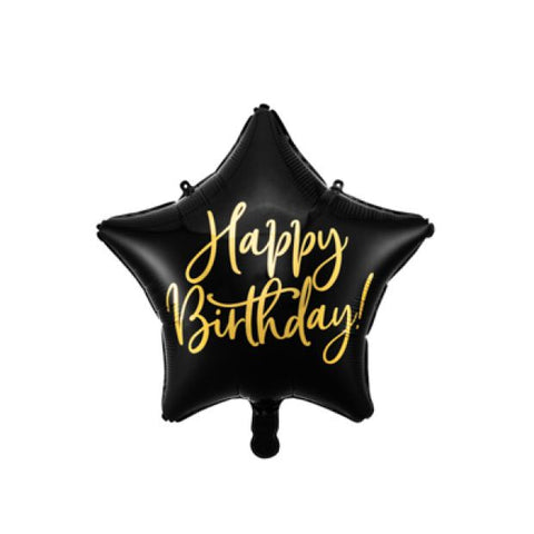Foil Balloon 16" - Party Deco Foil Glossy Star Happy Birthday Cursive Black with Gold