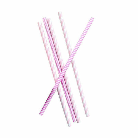 Paper Straws - Pink white Stripe Straws 20Pk