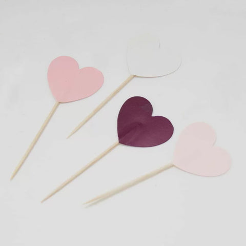 Cupcake Picks - Heart Shaped With Wooden Pick