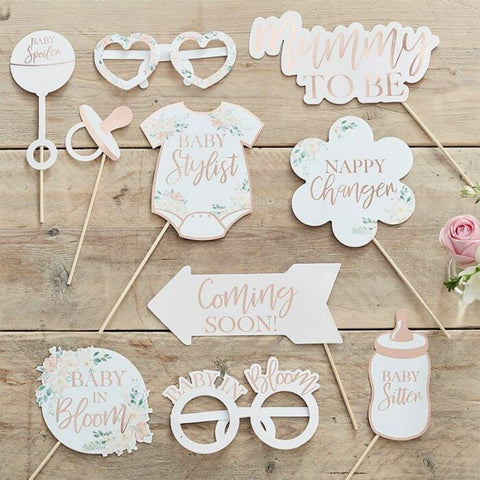 Photobooth Props  - Rose Gold Baby Shower Photo Props | Floral Unisex Selfie