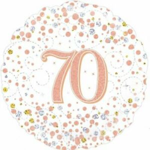 Foil Balloon 18" - 70th Sparkling Fizz Birthday White and Rose Gold