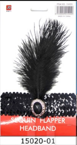 Sequins Flapper - Black Sequins With Black Feather