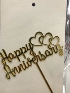 Cake Topper - Happy Anniversary Gold