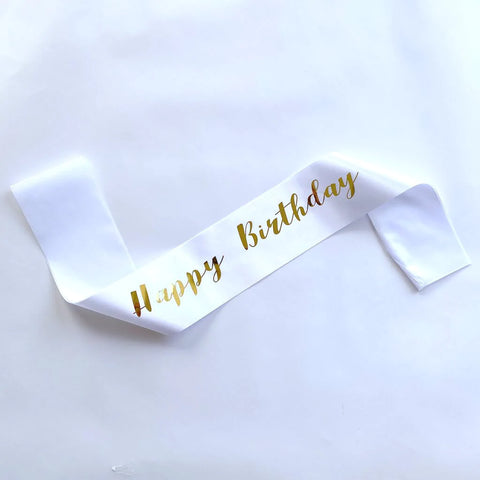 Sash - Happy Birthday (White & Gold Writing)